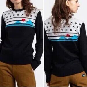Kavu Black Sweater with Gray, Blue, and Red Details